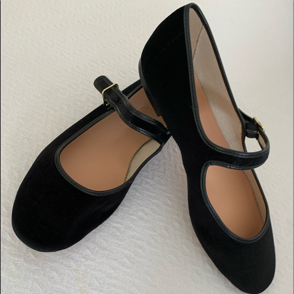 NWOT J Crew Velvet Mary Jane Ballet Black